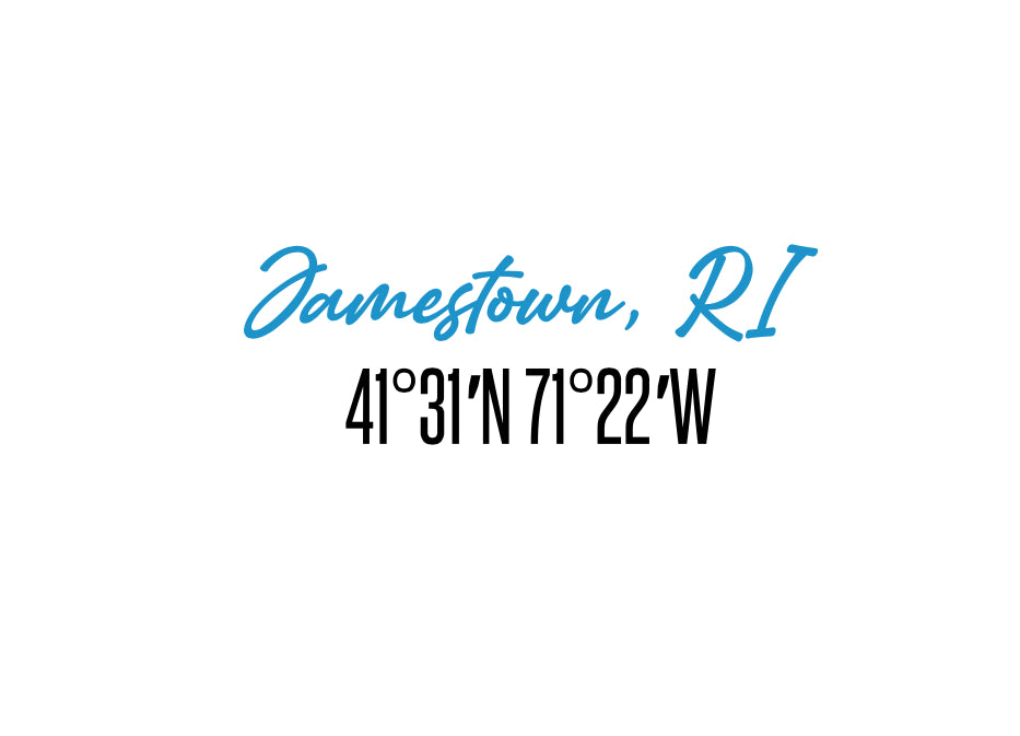 Jamestown, RI Stickers, Coordinates BLUE (Pack of 12), JMST005